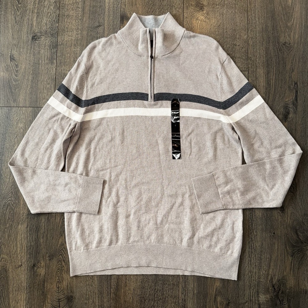 Banana Republic Sweater Mens L Tan 1/4 Zip Long‎ Sleeve Knit Casual Capsule